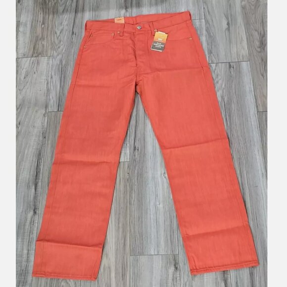 Levi's Original Shrink To Fit 501 Button Fly Straight Coral Red Jeans 34x30 - Picture 2 of 6
